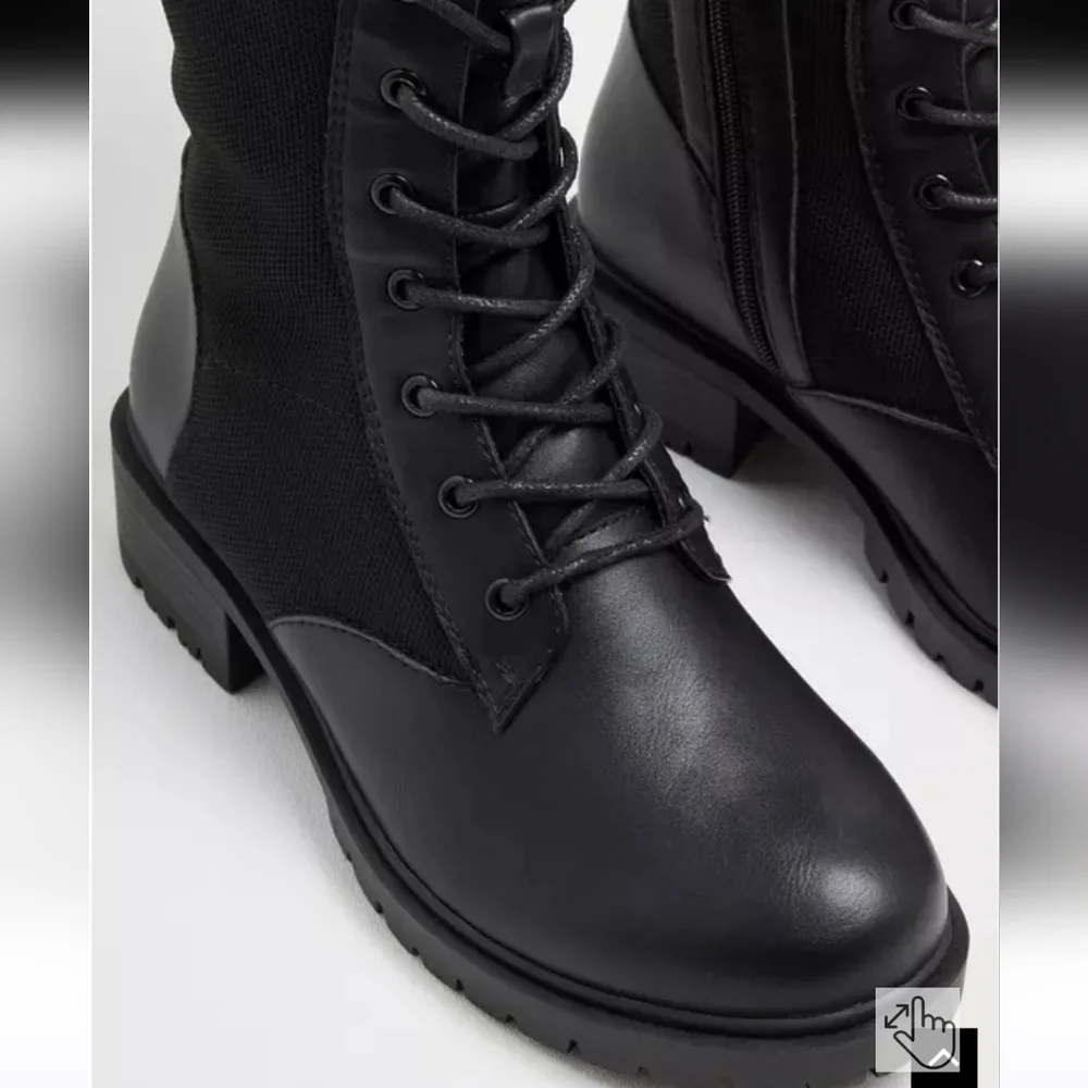 Black Lace-Up Knee-High Combat Boots NWOT - Picture 2 of 8